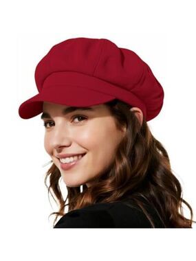 Newsboy Hats Classic Retro Red Cap with Adjustable Drawstring, Baker Boy Hat